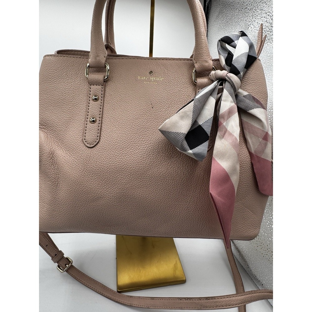 Kate Spade Evangelie Larchmont Avenue Satchel Pebble Warm Vellum Handbag EUC PT2